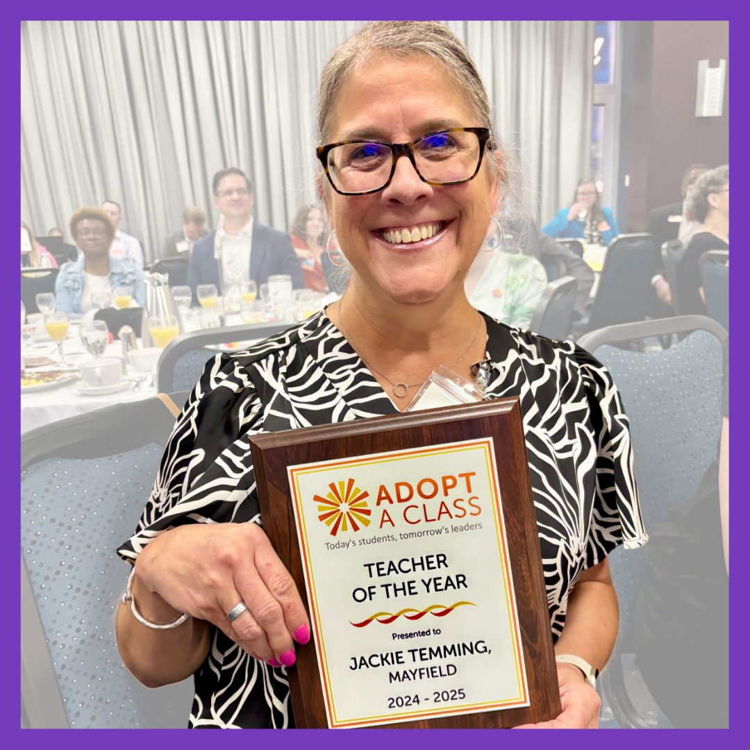 Photo shows Jackie Temming with her award